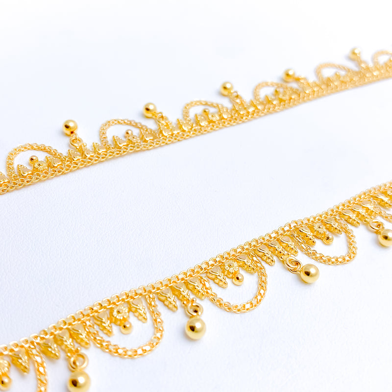 Classic Draped 22k Gold Anklet Pair