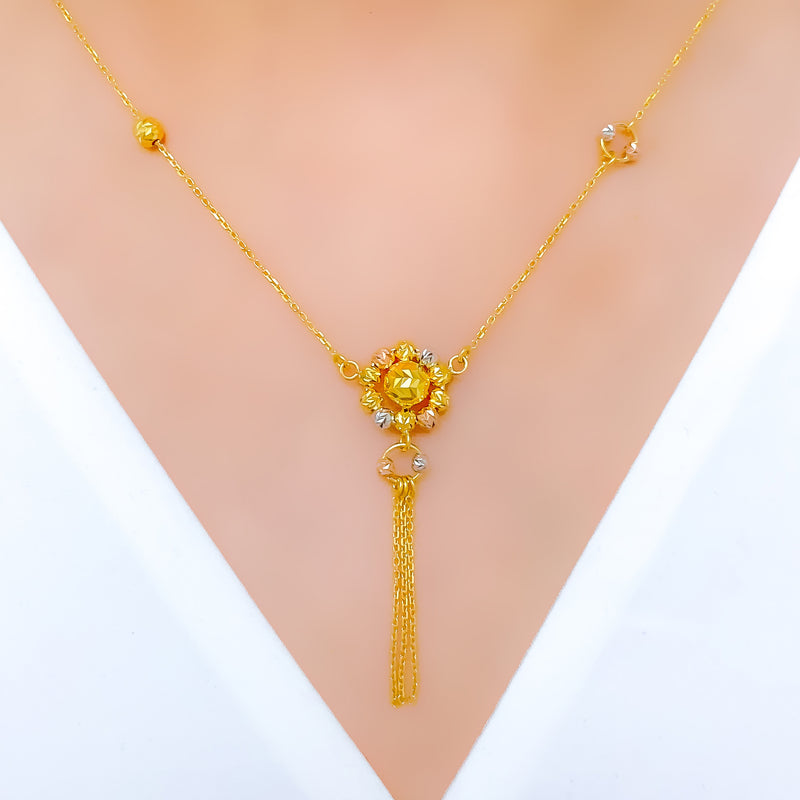 Unique Three-Tone Flower 22k Gold Necklace
