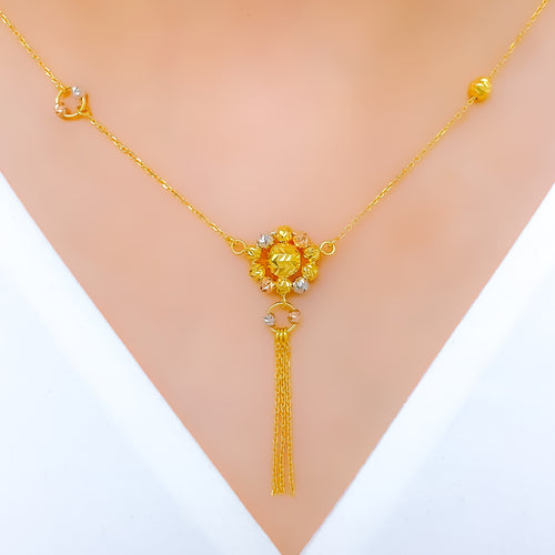 Sleek Multi-Tone Floral 22k Gold Necklace