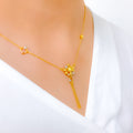 Sleek Multi-Tone Floral 22k Gold Necklace