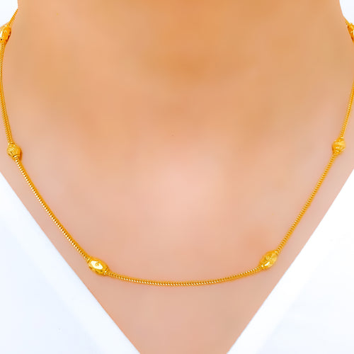 Classy Drum Bead 22k Gold Necklace - 18"