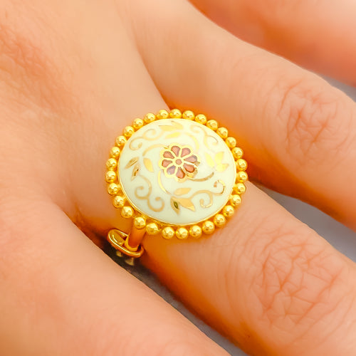 22k-gold-Gorgeous White Enamel Floral Ring