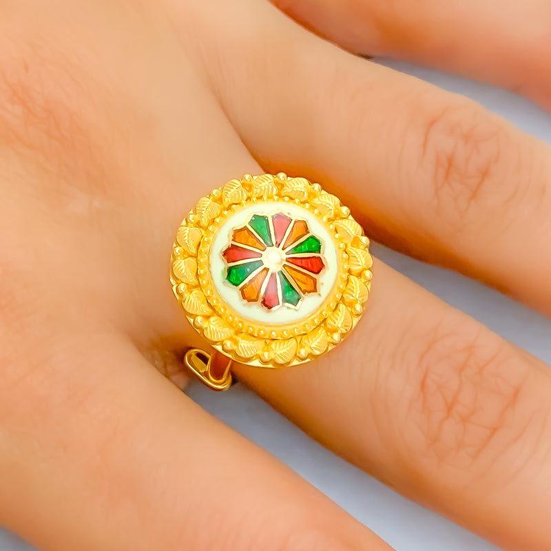 22k-gold-Posh Leaf Engraved Vibrant Ring