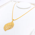 Floral Asymmetrical 22k Gold Pendant Set