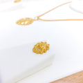 Fancy Beaded Leaf 22k Gold Pendant Set
