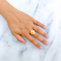 22k-gold-Opulent Diamond Shaped Floral Enamel Ring