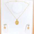 Shimmering Oval Peacock 22k Gold Pendant Set w/ Chain