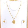 Contemporary Leaf Accented 22k Gold Pendant Set