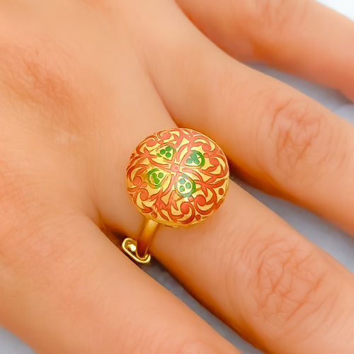 22k-gold-Glossy Dome Vine Motif Ring