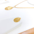 Contemporary Leaf Accented 22k Gold Pendant Set