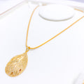 Contemporary Leaf Accented 22k Gold Pendant Set