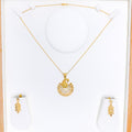 Dressy Round Peacock 22k Gold Pendant Set w/ Chain