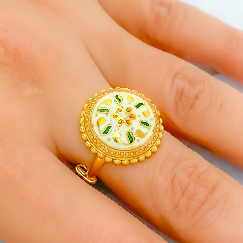 22k-gold-Draped Blooming Enamel Ring