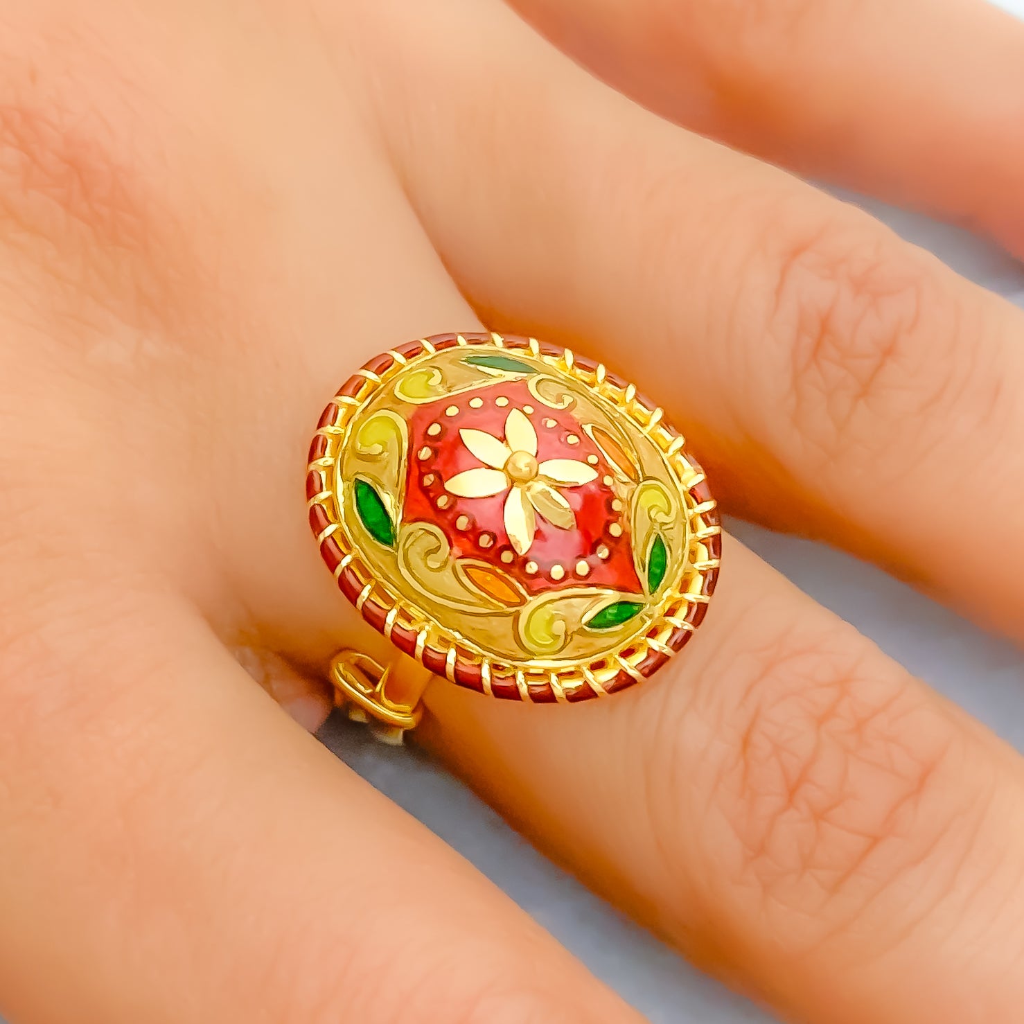 Buy Gold Plated Meenakari Oversized Cocktail Ring by Just Shradha's Online  at Aza Fashions.