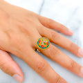 22k-gold-Round Majestic Enamel Flower Ring