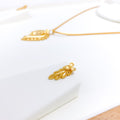 Adorned Matte Flower 22k Gold Pendant Set