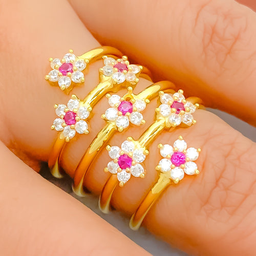 Decorative Pink CZ Spiral 22k Gold Ring