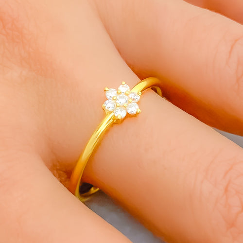 22k-gold-Subtle Slender Flower CZ Ring