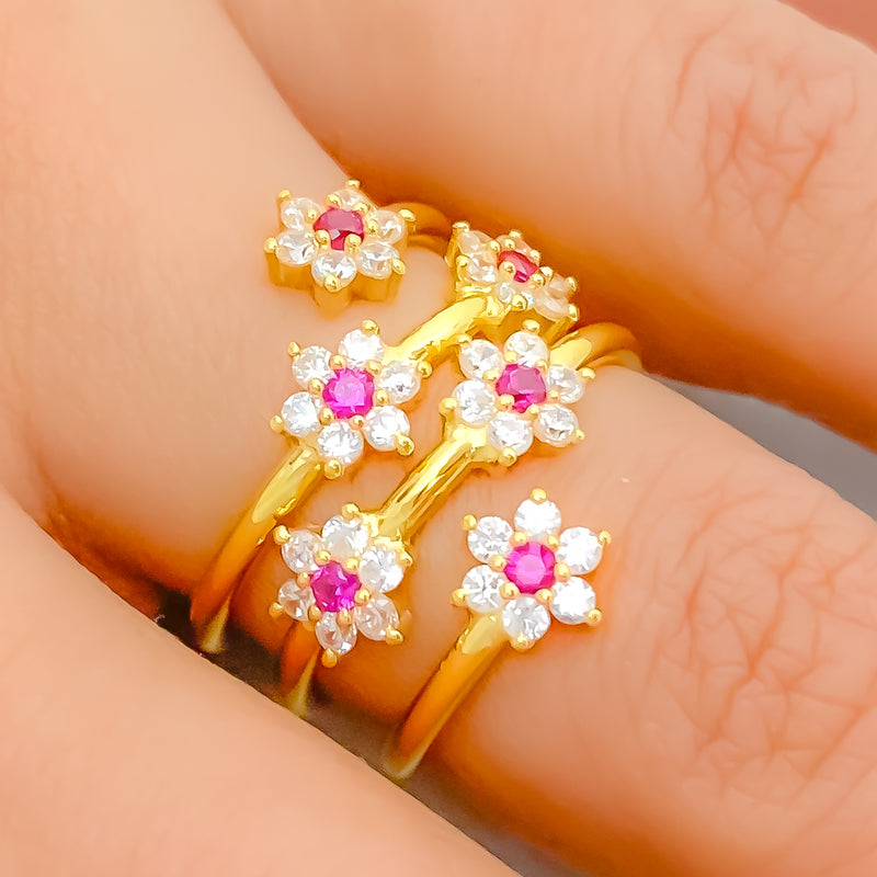 22k-gold-Dressy Six Flower CZ Spiral Ring