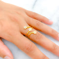 22k-gold-Reflective radiant Floral CZ Spiral Ring