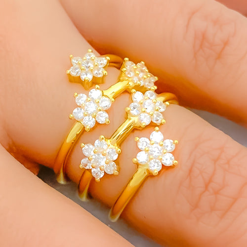 22k-gold-Magnificent Six Flower CZ Spiral Ring