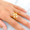22k-gold-Magnificent Six Flower CZ Spiral Ring