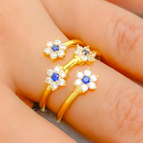 22k-gold-Graceful Four Flower CZ Spiral Ring