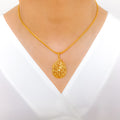 Contemporary Leaf Accented 22k Gold Pendant Set