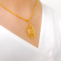 Contemporary Leaf Accented 22k Gold Pendant Set