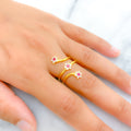 22k-gold-Sparkling Three Flower CZ Spiral Ring