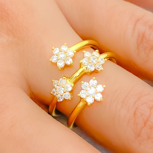 22k-gold-Noble Cluster Flower CZ Spiral Ring