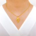 Adorned Matte Flower 22k Gold Pendant Set