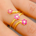 22k-gold-Versatile Triple Flower CZ Spiral Ring