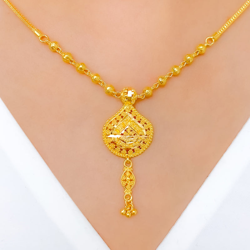 Shiny Symmetrical Drop Necklace 22k Gold  Set