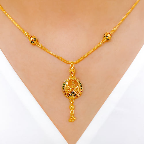 Hanging Meenakari 22k Gold Necklace Set