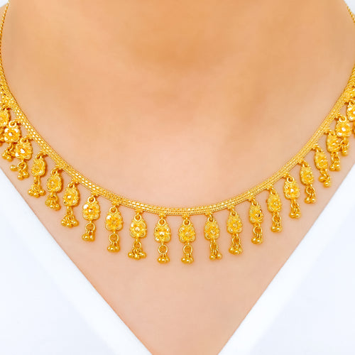 Dangling Floral Necklace 22k Gold Set