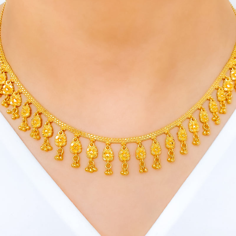 Dangling Floral Necklace 22k Gold Set