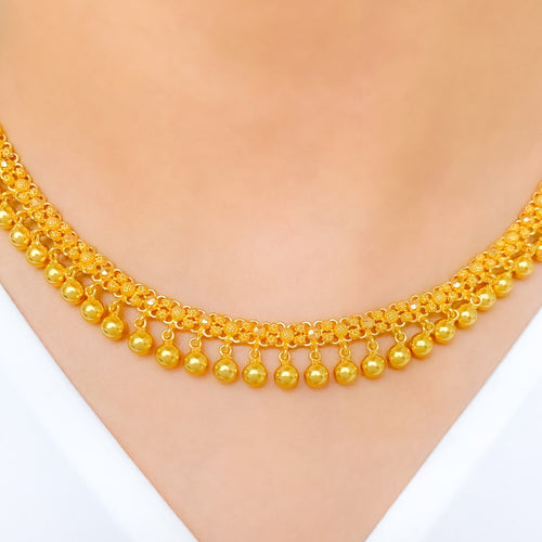 Fashionable Symmetrical Bead 22k Gold Necklace