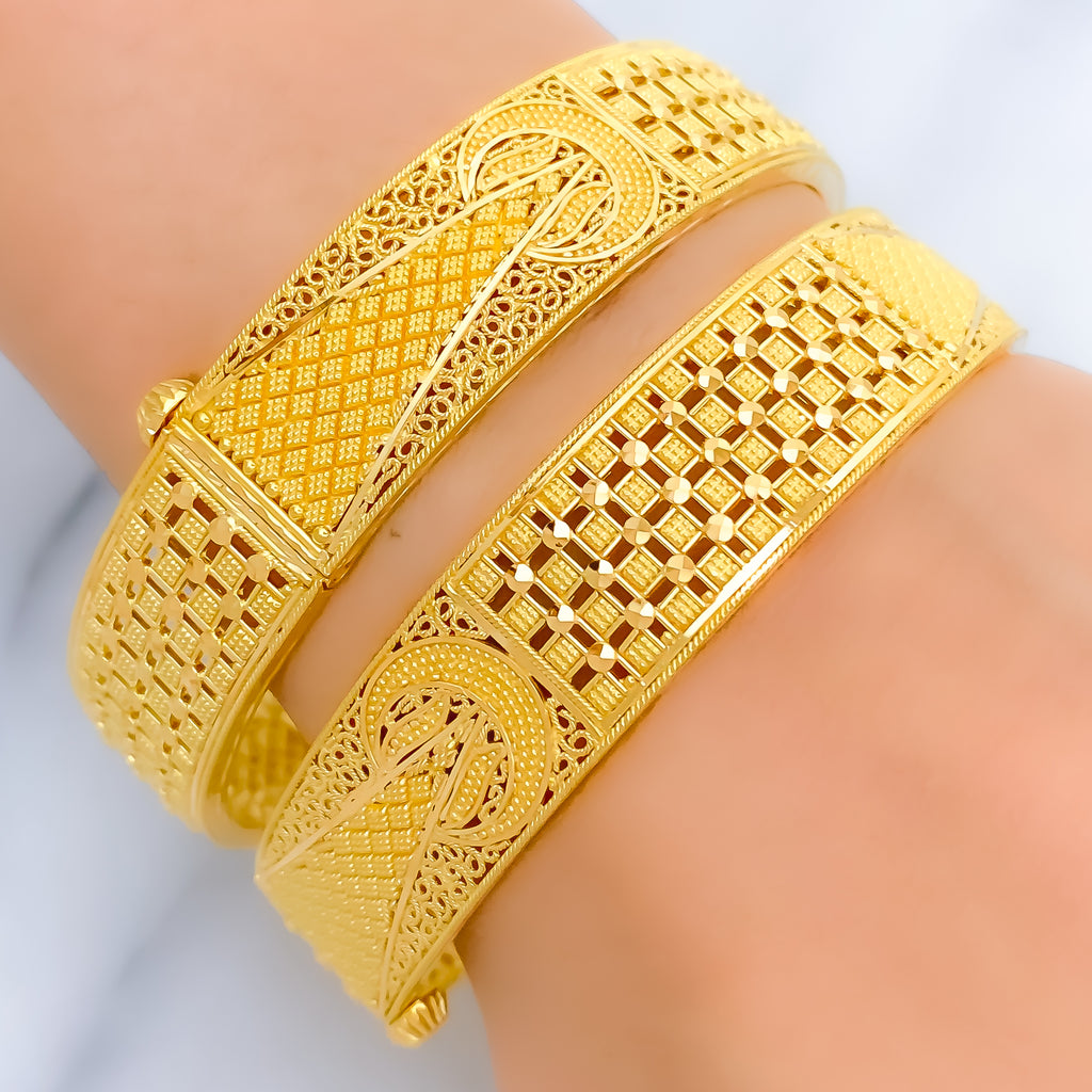 Unique Geometric Crescent 22k Gold Bangles – Andaaz Jewelers