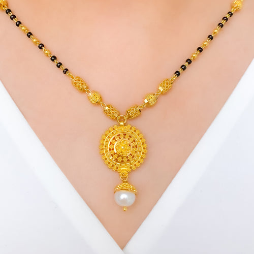 Traditional Dome Black Bead 22k Gold Necklace