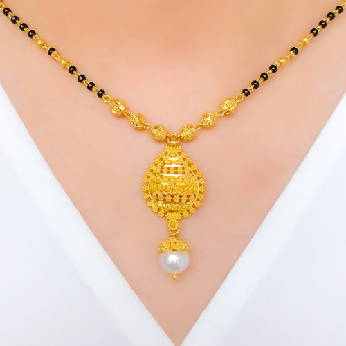 Elegant Reflective Pearl Drop 22k Gold Mangalsutra