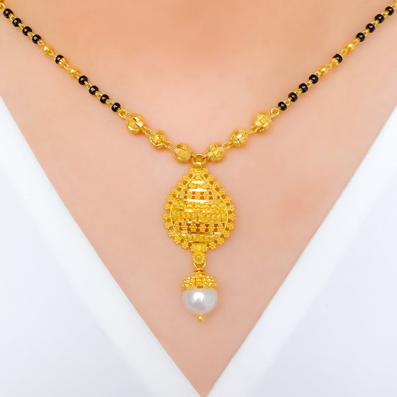 Elegant Reflective Pearl Drop 22k Gold Mangalsutra