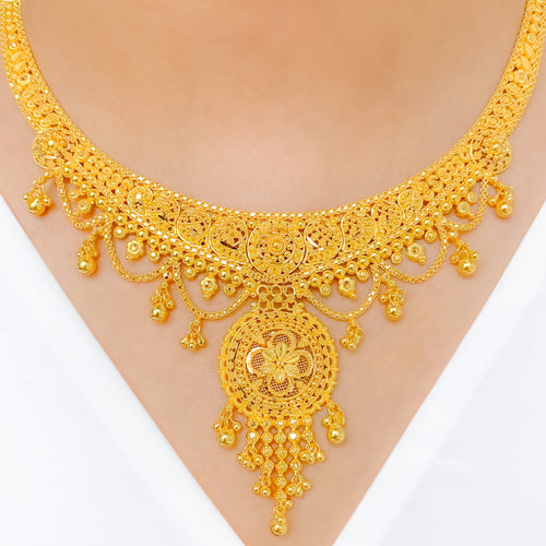 Exclusive Floral Jali 22k Gold Hanging Set