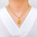 Unique Leaf Accented Pendant 22k Gold Set