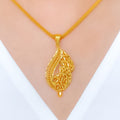 Unique Leaf Accented Pendant 22k Gold Set