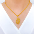 Unique Leaf Accented Pendant 22k Gold Set