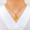 Intricate Floral Oval Pendant 22k Gold Set