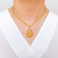 Contemporary Two-Tone Leaf Pendant 22k GoldSet