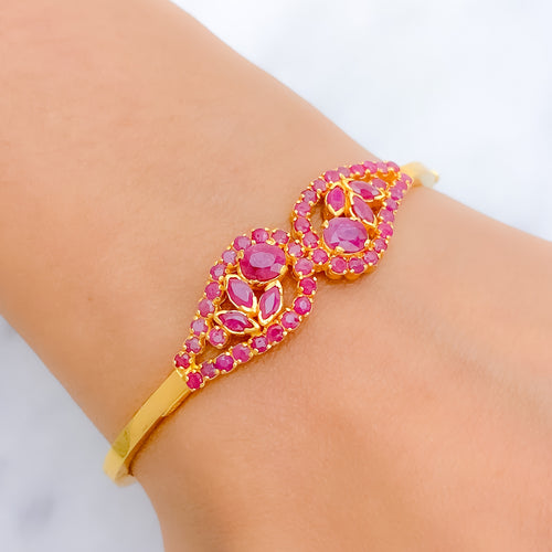 Traditional Floral Ruby Bangle Bracelet