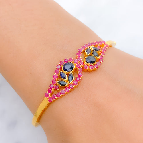 Ruby + Sapphire Floral 22k Gold Bangle Bracelet